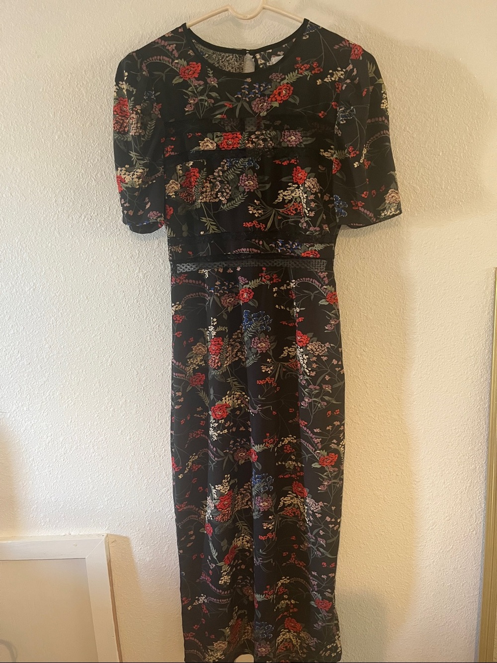 Urban Outfitters Floral Maxi Dress with Red & Blue Blooms on Black Small Petite